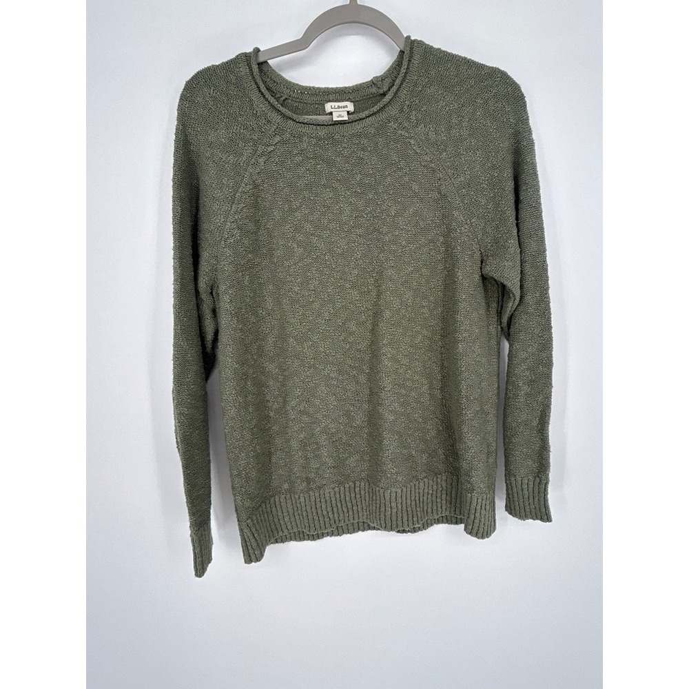 L.L.Bean Sweater Womens Med Olive Green Rollneck Crewneck Knit Pullover Granola